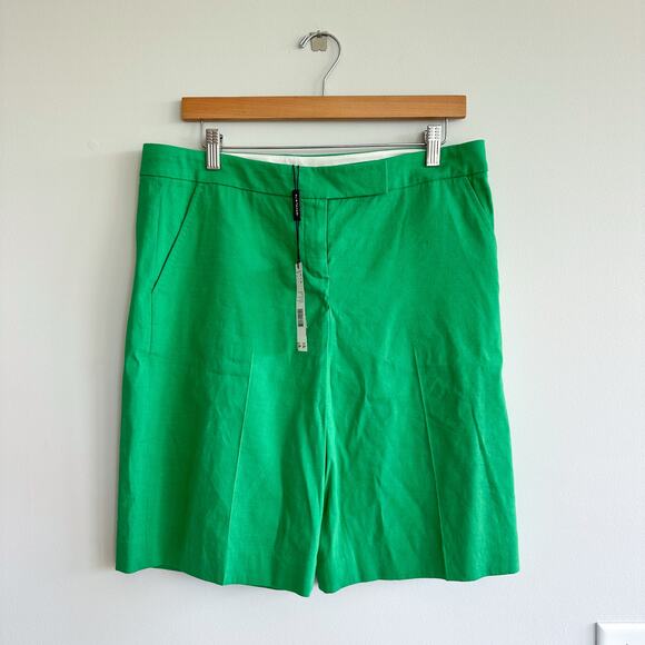 Elie Tahari Erin Walk Mid Rise Linen Blend Bermuda Short Green 10 NWT
